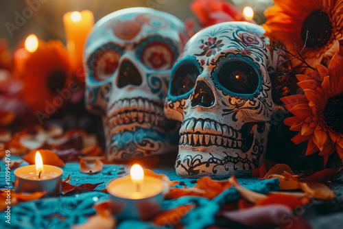 Beautiful greeting card with bright holiday composition for happy to joy celebrate dia de muertos