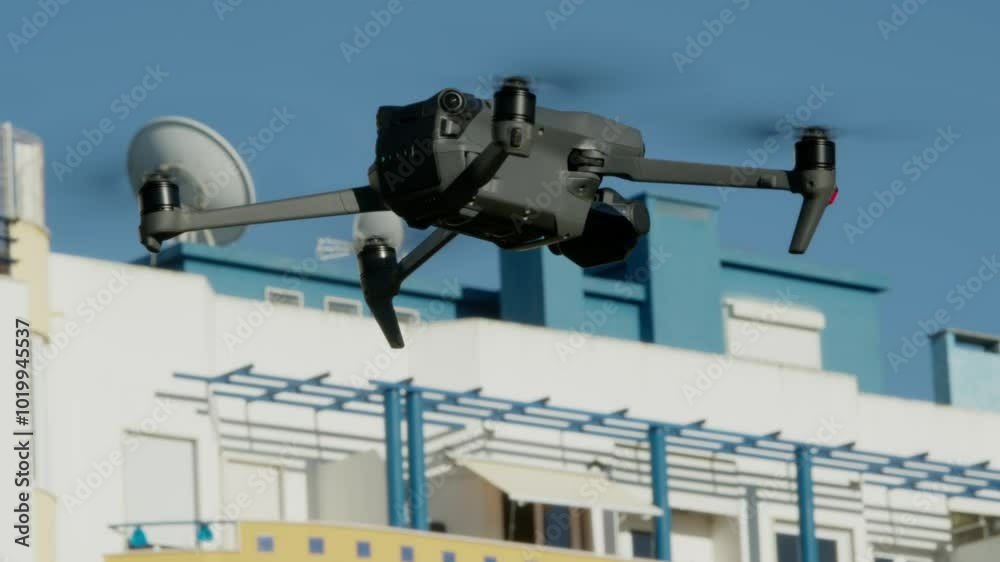 Static shot of drone flying in the air. Static shot of drone flying in the air.