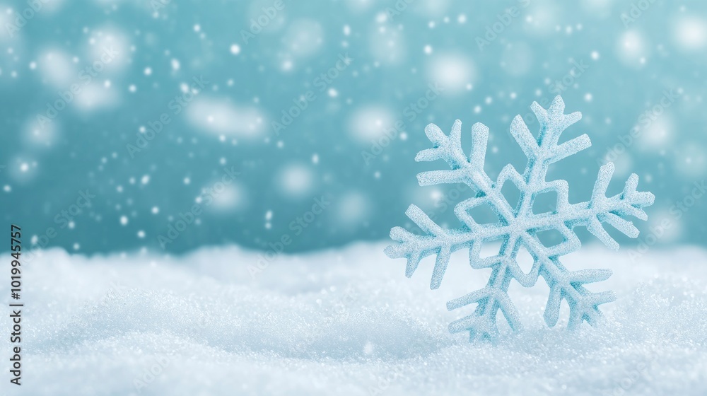 A large snowflake snow falling in a light background, The background covered with blurred blue color snow. A large snowflake snow falling in a light background, The background covered with blurred blue color snow.