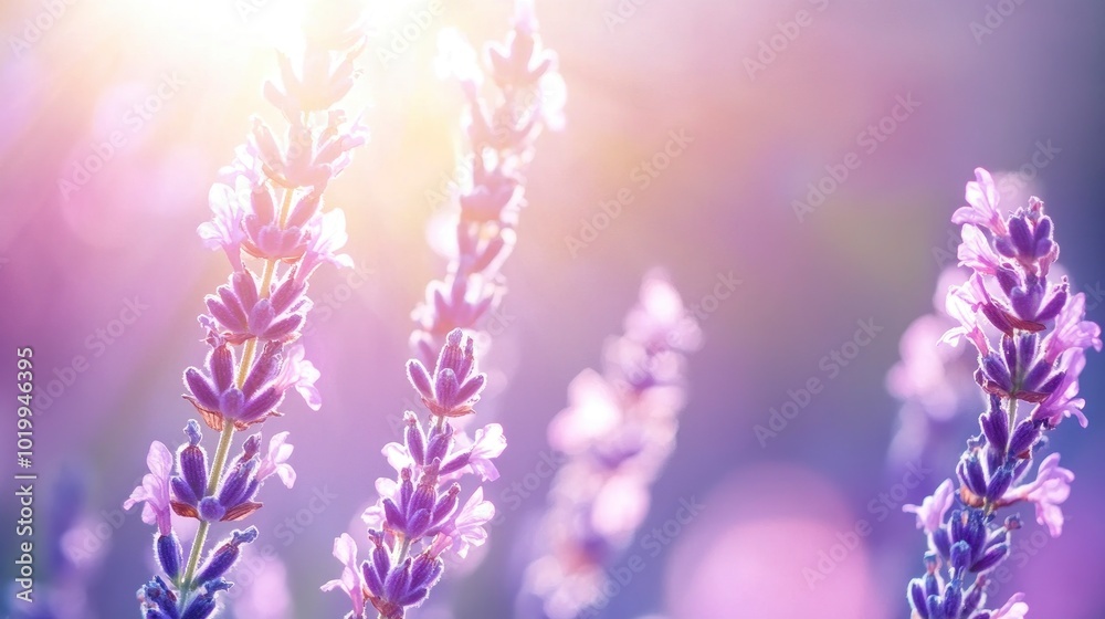 Fototapeta premium Lavender flowers in the sunlight, with a purple background