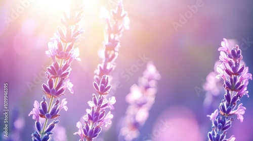 Lavender flowers in the sunlight, with a purple background