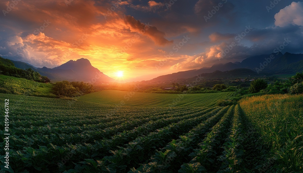 Sunset Over Green Fields. Sunset Over Green Fields.