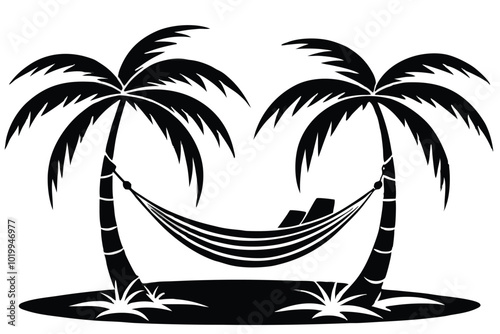 Twin palm tree stand vector silhouette line art style