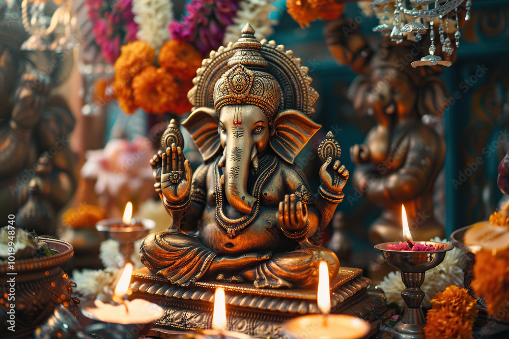 Beautiful greeting card with bright holiday composition for happy celebrate Ganesh Chaturthi Beautiful greeting card with bright holiday composition for happy celebrate Ganesh Chaturthi