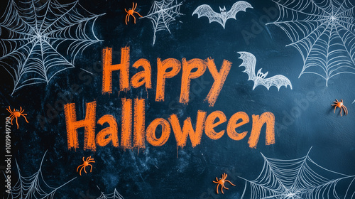 Happy Halloween Chalk Art: Spooky Pumpkins, Ghosts, and Cobwebs in Vibrant Halloween Decor - Perfect for Halloween Party Invitations and Decorations
