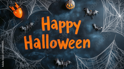 Happy Halloween Chalk Art: Spooky Pumpkins, Ghosts, and Cobwebs in Vibrant Halloween Decor - Perfect for Halloween Party Invitations and Decorations