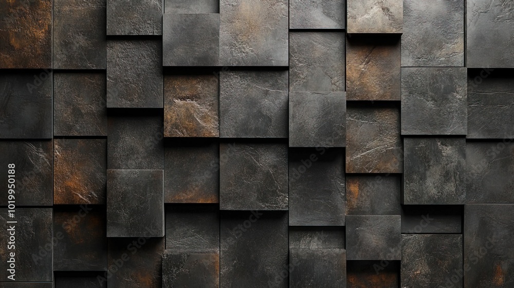 Futuristic Block Tiles arranged to create a Black wall Futuristic Block Tiles arranged to create a Black wall