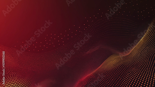 Golden waves and lines, dots in a red background. AI generation