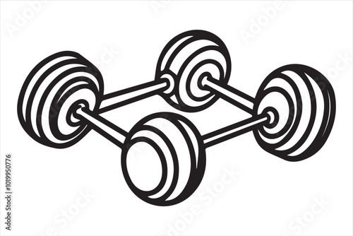 Set of illustrations of weightlifting barbells and dumbbells' . Design element for logo, label, sign, emblem, banner. Vector illustration