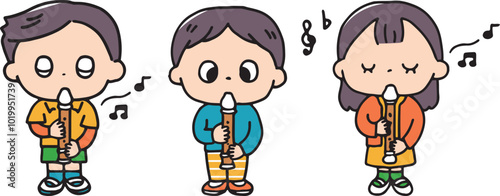 リコーダーを吹く子供達