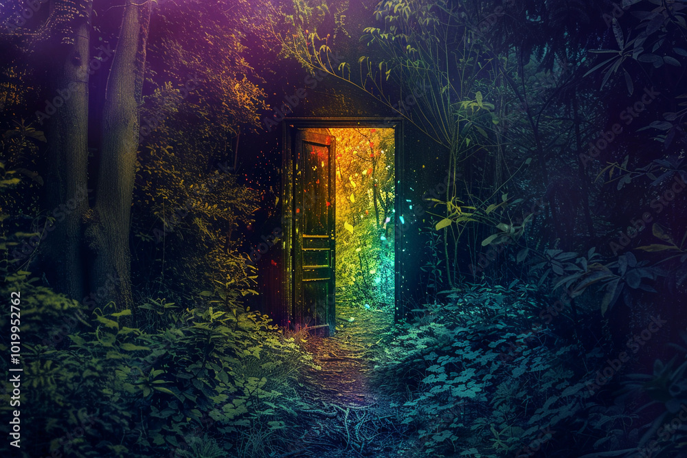 A fantastically beautiful door in forest leading to the unknown A fantastically beautiful door in forest leading to the unknown