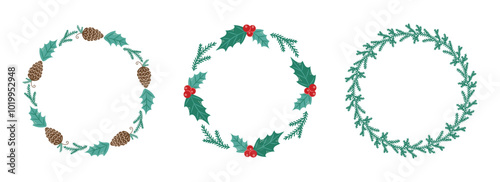 Wallpaper Mural Round Christmas frames collection with branches and leaves. Winter frame with empty space for text. Christmas and New Year. Isolated vector illustration. Torontodigital.ca