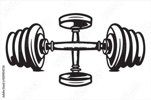 Set of illustrations of weightlifting barbells and dumbbells' . Design element for logo, label, sign, emblem, banner. Vector illustration