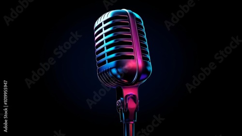 A vibrant and artistic microphone with neon colors on a dark background, perfect for music and performance themes.