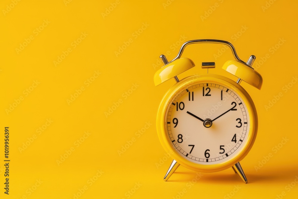 Stylish yellow alarm clock with a minimalist design and no numbers positioned on a bright background Stylish yellow alarm clock with a minimalist design and no numbers positioned on a bright background