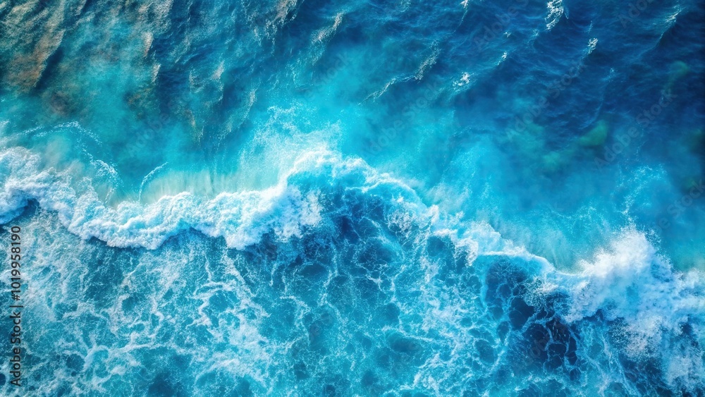 Blue frothy sea water surface shot from above Blue frothy sea water surface shot from above