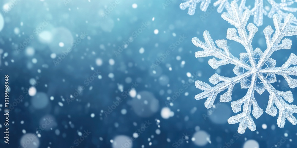 A large snowflake snow falling in a light background, The background covered with blurred blue color snow. A large snowflake snow falling in a light background, The background covered with blurred blue color snow.
