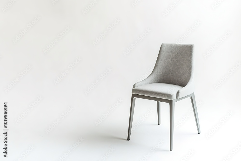 Minimalist grey chair on a white background with ample space Minimalist grey chair on a white background with ample space