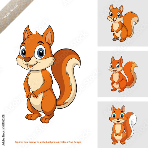 Squirrel cute animal on white background vector art set Design