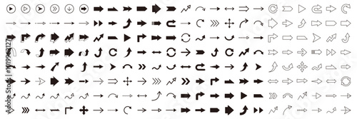 矢印のベクターイラストセット。アイコン、シンプル、線、線画