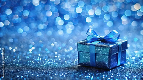 Blue gift box on bokeh background for holidays and special occasions