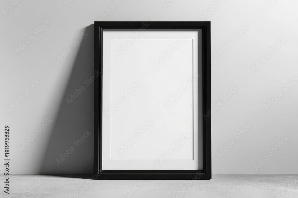 Sleek black photo frame mockup displayed on a stylish background for artistic presentations Sleek black photo frame mockup displayed on a stylish background for artistic presentations