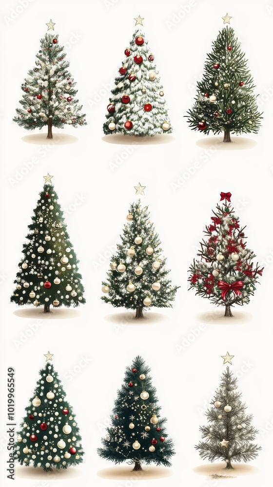 Collection of beautifully decorated Christmas trees Collection of beautifully decorated Christmas trees