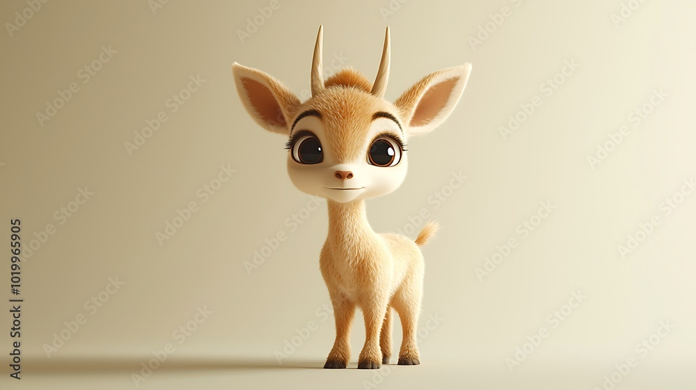 Fototapeta premium Cute Cartoon Baby Gazelle with Big Eyes
