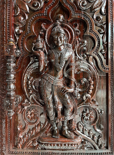 Statue of Dwarpal (Door guard or Watchman) outside the Jain temple, Bhedaghat (Jabalpur, Madhya Pradesh) photo