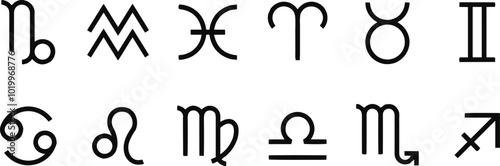 Astrology signs. Zodiac symbol black icons set. Capricorn, Aquarius, Pisces, Aries, Taurus, Gemini, Cancer, Leo, Virgo, Libra, Scorpio.