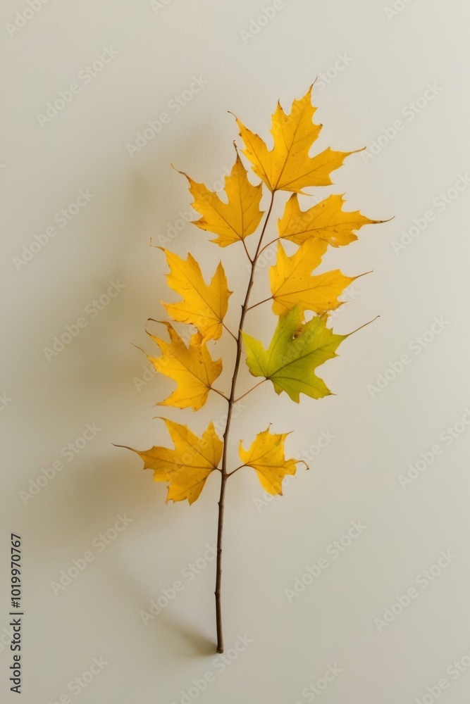 Autumn Leaves Turning Yellow and Green on a Branch. Autumn Leaves Turning Yellow and Green on a Branch.
