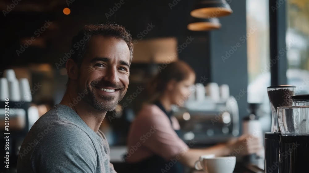 Happy Coffee Shop Customer. Happy Coffee Shop Customer.