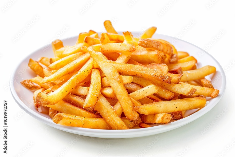 Plate of tasty french fries on white background Plate of tasty french fries on white background