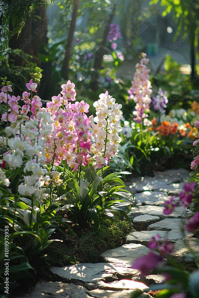 Fototapeta premium different Orchids outdoor in garden. natural