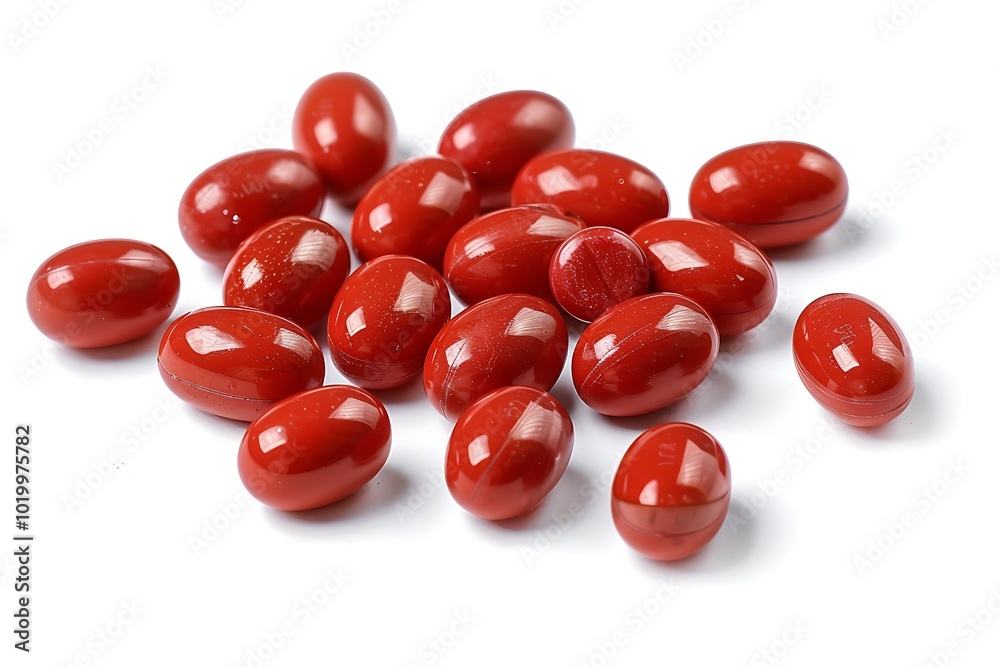 Red pills isolated on white background Red pills isolated on white background