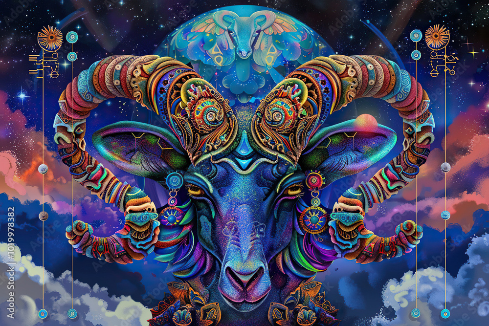 Fototapeta premium Astrological composition with concept of Capricorn zodiac sign symbol