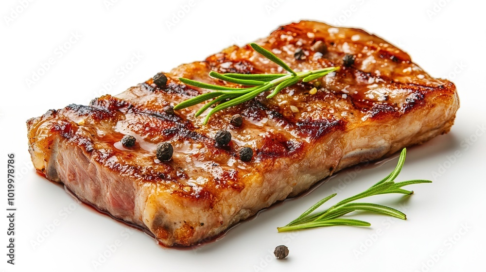 Steak fried piece of pork or beef meat on a white background Steak fried piece of pork or beef meat on a white background
