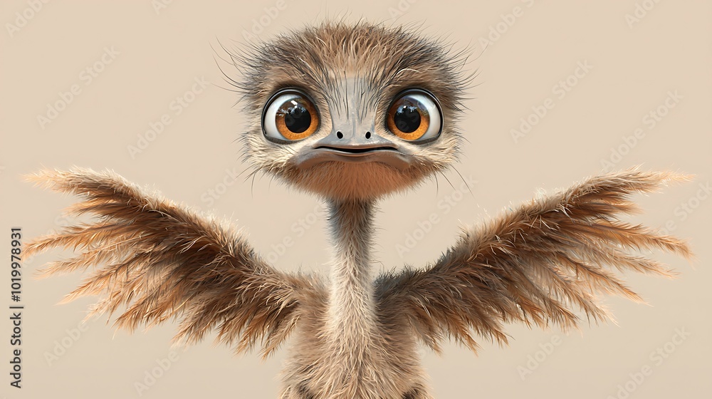 Cute Cartoon Ostrich With Big Eyes and Wings Spread Cute Cartoon Ostrich With Big Eyes and Wings Spread