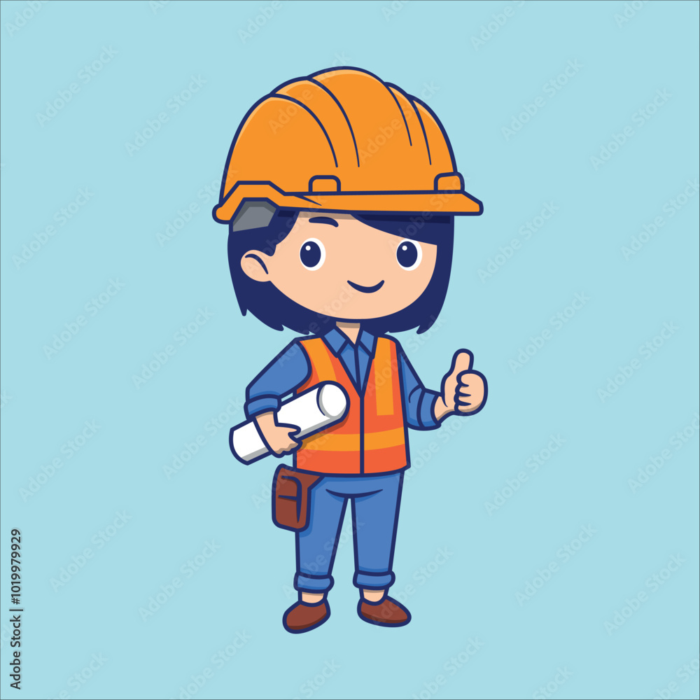 Cartoon Illustration of a Smiling Construction Worker with Thumbs Up Cartoon Illustration of a Smiling Construction Worker with Thumbs Up