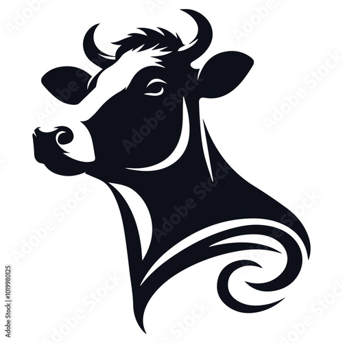 Cow Head Silhouette Vector Isolated on White Background