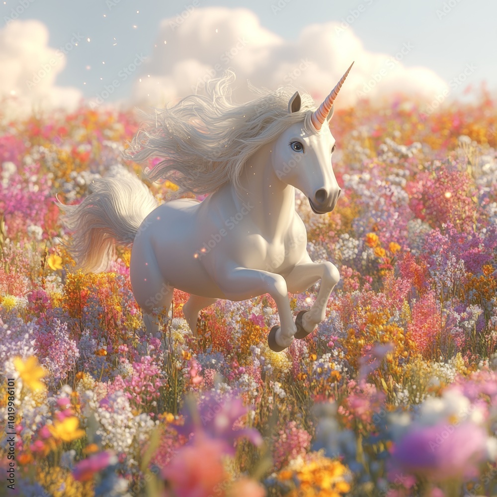 Magical Unicorn Galloping Through Flower Field Magical Unicorn Galloping Through Flower Field