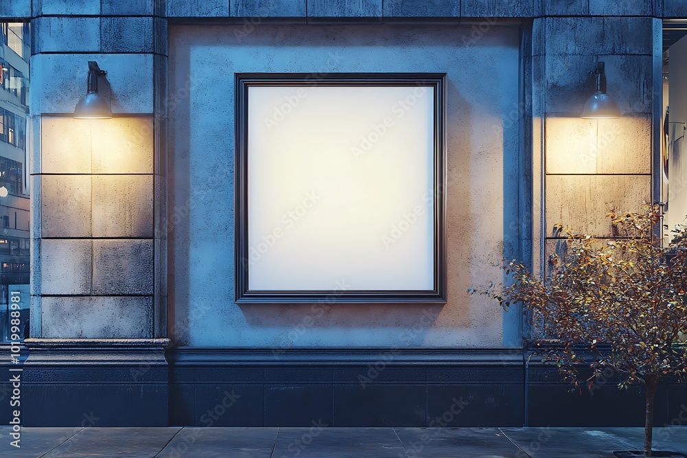 Blank Billboard in City at Night