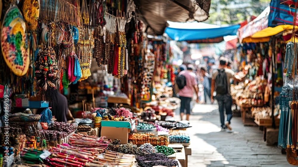 Colorful Goods Hanging and Laid Out in a Busy Marketplace Colorful Goods Hanging and Laid Out in a Busy Marketplace