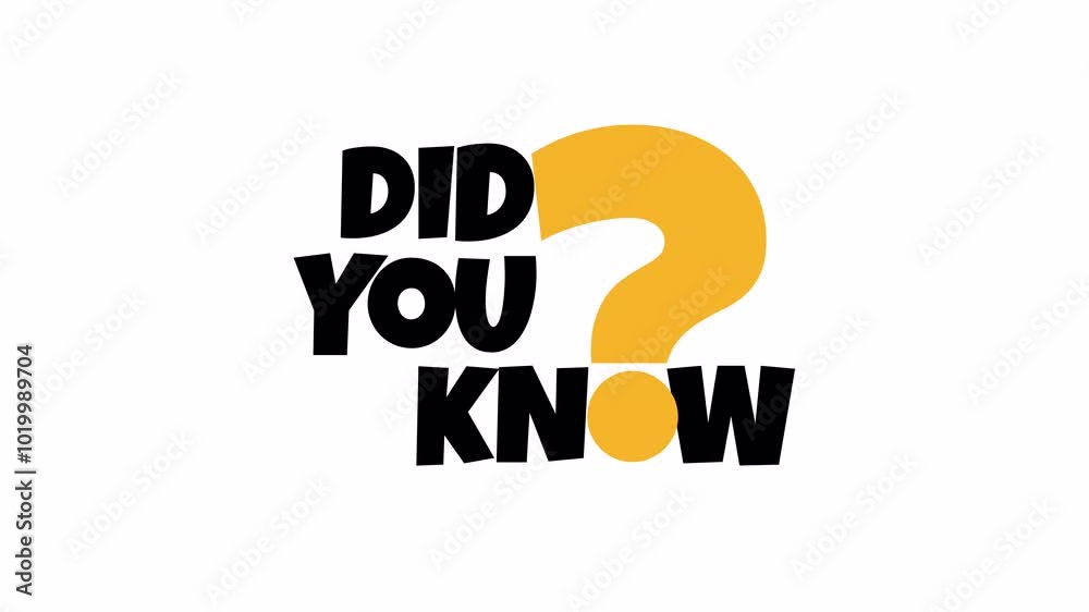 A bold and colorful 'Did You Know' motion design featuring a large yellow question mark. Perfect for educational content, presentations, or social media posts. A bold and colorful 'Did You Know' motion design featuring a large yellow question mark. Perfect for educational content, presentations, or social media posts.