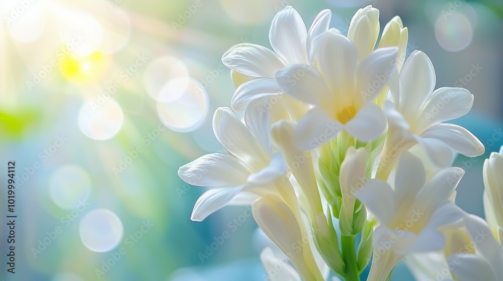 White tuberose flower macro photo closeup blurred background White tuberose flower macro photo closeup blurred background