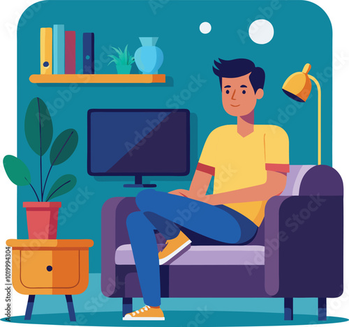 man watching tv cinema flat vector illustration graphic design
