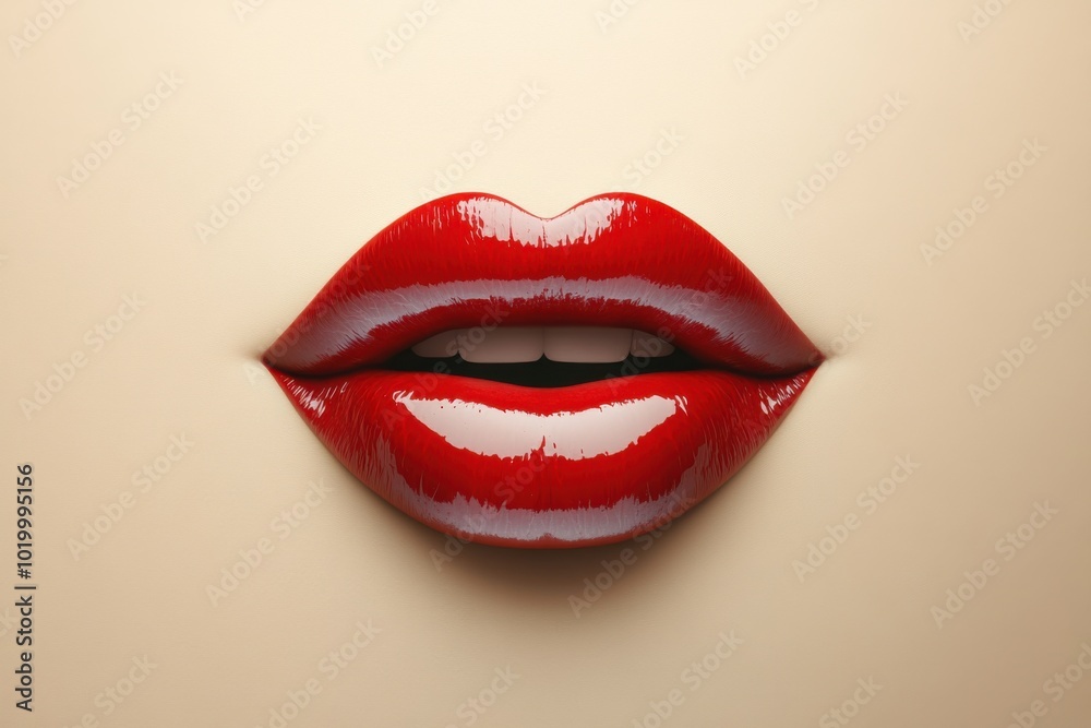Elegant red lips with gloss emphasizing beauty and allure in a close-up view Elegant red lips with gloss emphasizing beauty and allure in a close-up view