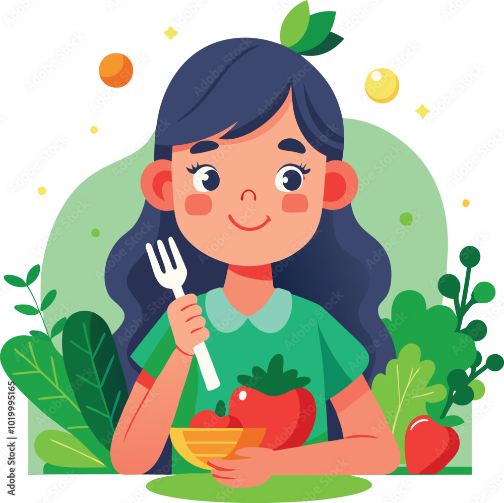 kid eating vegetables flat vector illustration graphic design