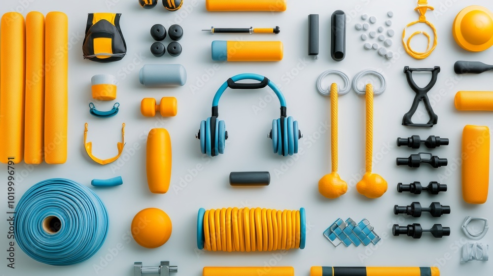 Fitness Equipment Flat Lay with Headphones Fitness Equipment Flat Lay with Headphones