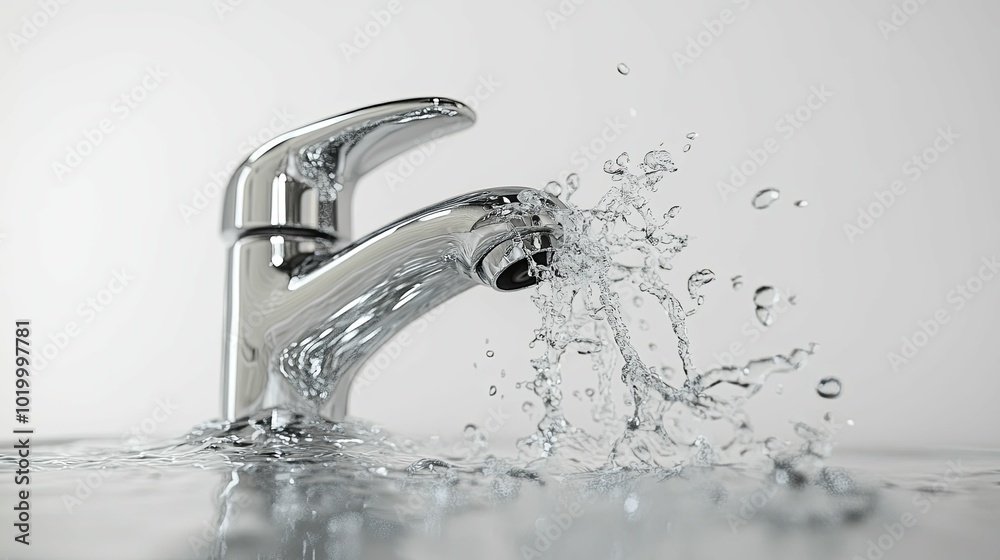 Chrome Faucet with Water Splashing into a Sink Chrome Faucet with Water Splashing into a Sink
